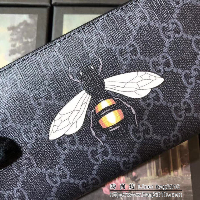 GUCCI古馳 最火爆款 官網同步 G家蜜蜂圖案拉鏈包系列 男士長錢包 451273 蜜蜂克PVC WTG2040